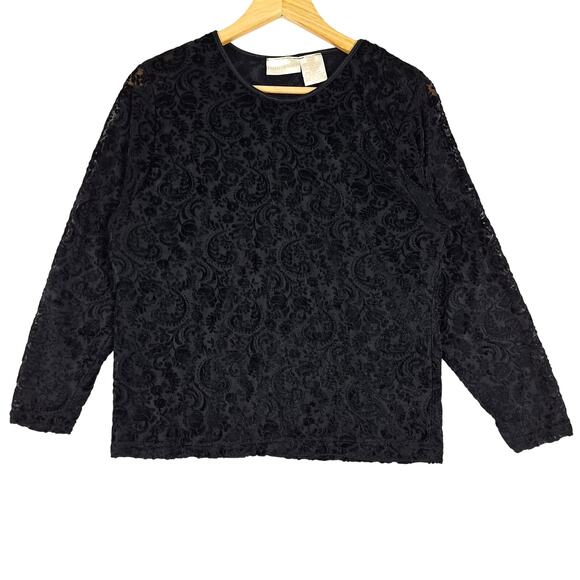 Womens Top‎ Large Vintage Black Whimsygoth Burnout Velvet Sheer Witchy Floral - Picture 1 of 6